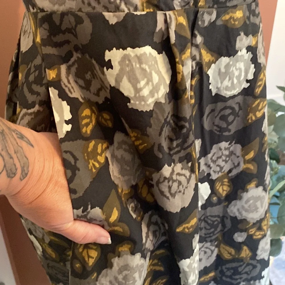 J. Crew Marielle Solstice floral strapless pockets gray gold 10 zipper dress - Picture 5 of 16